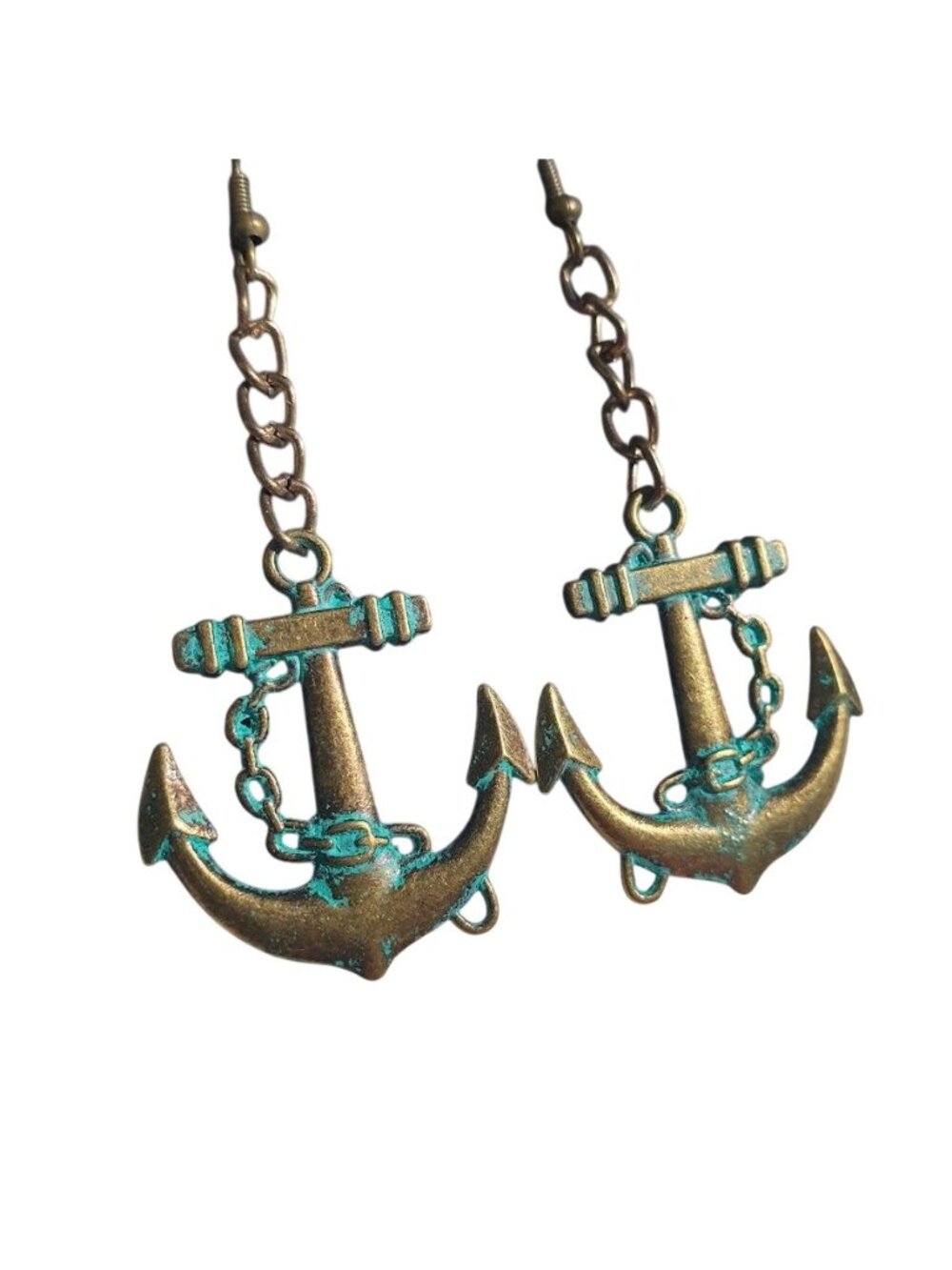 Brass Anchor Drop Earrings Teal Patina Nautical Beach Core Dangle Jewelry Gift